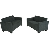 Sofa-Garnitur Couch-Garnitur 2x 2er Sofa Moncalieri Stoff/Textil ~ anthrazit-grau