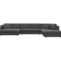 Wohnlandschaft FLEXLUX "Lovane, U-Form, bequem und komfortabel", grau (dervit grau), B:400cm H:84cm T:272cm, 100% Polyester, Sofas, Weich & anschmiegsam, große Sitztiefe auf Kaltschaum, Dekokissen inkl.