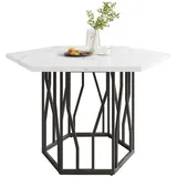 Celya Esstisch sechseckiger Marmor-Tisch, schlichter ästhetischer Couchtisch, schwarzes Metallzweiggestell, geeignet für Esszimmer und Wohnzimmer schwarz