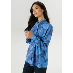 Hemdbluse, mit farbintensiven, abstrakten Blätterdruck - NEUE KOLLEKTION, Gr. 42, royalblau-dunkelblau-schwarz, , 47358258-42
