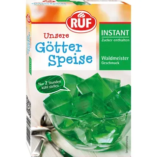 RUF Instant Götterspeise vegan Waldmeister-Geschmack, Wackelpudding ohne Gelatine, Götterspeisenpulver, schnelle Zubereitung, nur Wasser hinzufügen, 1 x 100g