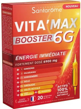 Santarôme Vita'Max Booster 6G Anti-Müdigkeit Stark Dosiert 20 Ampullen