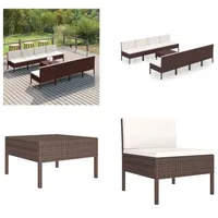 vidaXL 9 tlg. Garten Lounge Set mit Auflagen Poly Rattan Braun - Garten-Sofagarnitur - Garten-Sofagarnituren - Gartensofa-Set - Gartensofa-Sets - Braun