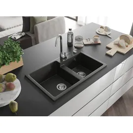 Mexen Tomas 2-Becken links Granit Schwarz/Gold metallisch Handbetätigung 800 x 500 mm