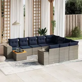 vidaXL 11-teiliges Gartensofa-Set mit Kissen, grau, Polyrattan - Grau