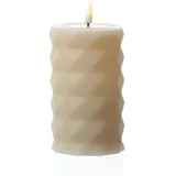 283 LED Kerze Mia mit Rautenmuster Echtwachs H: 12,5cm D: 7,5m creme