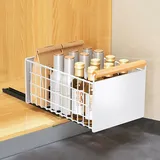 Whemyreat Ausziehbare Schublade Küche,Teleskopschublade mit selbstklebender Nanofolie,Schrankauszug aus Kohlenstoffstahl,Ausziehbarer Schrank Schubladen Organizer(14,96" L x 9,44" B x 7,67" H)