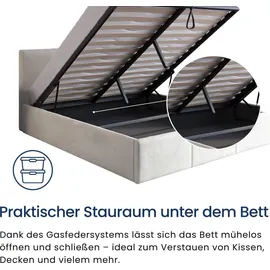 home collective Polsterbett, Bett mit Stauraum, Stauraumbett mit Lattenrost gepolstert Bett mit Kopfteil Doppelbett | Gasdruckfedern... - Beige