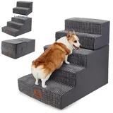 Sytopia Hundetreppe für Kleine Hunde 5 Stufen, Hundetreppe für Bett 60cm Hoch, Haustiertreppe waschbar, Hundetreppe, hochdichter Schaumstoff, für verletzte Hunde, ältere Hunde (57cm Höhe, Grau)