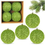 Brubaker Glitzer Weihnachtskugeln - 4er Set große Glitter Baumkugeln - 10 cm Christbaumkugeln Bruchsicher aus Kunststoff - Christbaumschmuck für Weihnachtsdeko - Weihnachtsbaumkugeln - Grün
