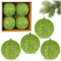 Brubaker Glitzer Weihnachtskugeln - 4er Set große Glitter Baumkugeln - 10 cm Christbaumkugeln Bruchsicher aus Kunststoff - Christbaumschmuck für Weihnachtsdeko - Weihnachtsbaumkugeln - Grün