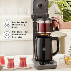 KARACA Caysever Robotea Pro 4-in-1 sprechender Automatischer Teekocher Wasserkocher Filterkaffeemaschine, Breiwassererwärmer und 2500W, Space Gray, Teeaufbrühfunktion, Filterkaffee, Speisewasser-Zubereitungsfunktion, Frische-Indikator