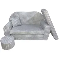 FORTISLINE Kindersitzgruppe Kindersofa Kindercouch Aufklappen Bettfunktion + Hocker W319 grau