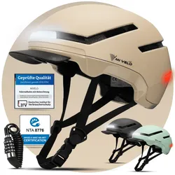 Fahrradhelm Damen & Herren mit Licht "NOVA" - Beige - L - Bestseller,Neu,oft gekauft