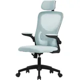ML-Design Bürostuhl ergonomisch, Blau aus Mesh, mit Verstellbarer Kopfstütze, Armlehnen, Lendenwirbelstütze, Wippfunktion,
