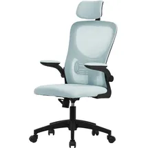 ML-Design Bürostuhl ergonomisch, Blau aus Mesh, mit Verstellbarer Kopfstütze, Armlehnen, Lendenwirbelstütze, Wippfunktion,