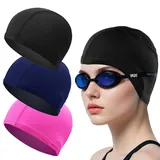 ATSNOSH 3 Sück Badekappe für Herren Damen, Elastische Badekappen für Erwachsene, Leich Schwimmhaube, Schlägerhaube, Weiche, Komfortable, Strapazierfähige, 3 Farben, für Schwimmen Fitness (3 Sück)