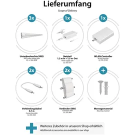 ledscom.de Smarte LED Unterbau-Leuchte SIRIS weiß matt, WLAN-Controller, flach, Smart-Home, Alexa-fähig je 90cm, je 963lm, warmweiß, 3er Set