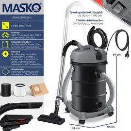 Masko MASKO® 6IN1 Industriestaubsauger Staubsauger Nass Trocken Sauger Aschesauger 2300W + Steckdose Blasfunktion ? Nass-Saugen Industrie-Sauger mit & ohne Beutel beutellos