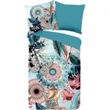 HIP Satin Wendebettwäsche in blau-rosé-petrol | Gr.: 135x200 cm (80x80 cm)