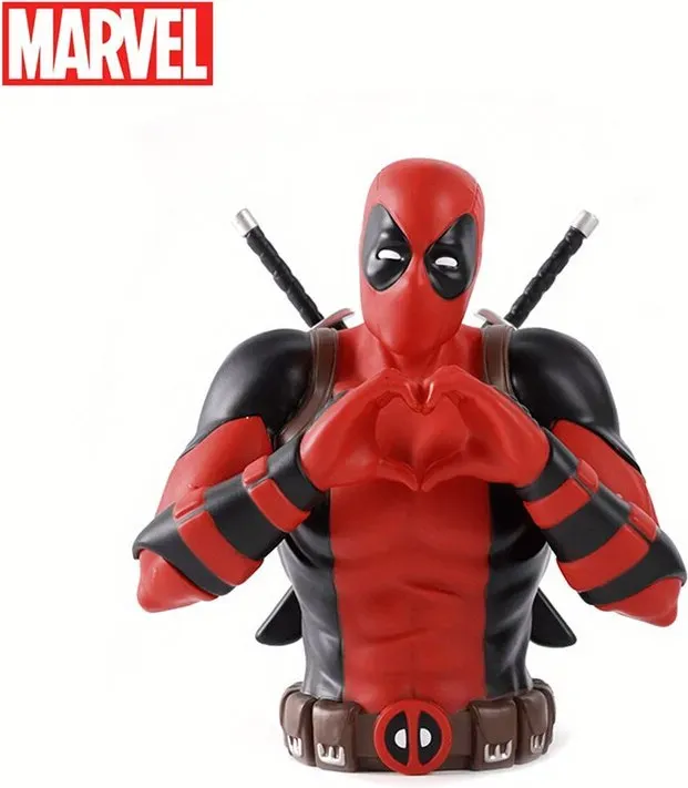 1 Stück Marvel Deadpool Spardose Offiziell lizenziert 3D PVC Wasserdicht Bruchsicher Figur Münzbox Geldbox Wohnkultur Sammlerstück Schreibtisch-Organizer Sparglas Herz Geschenk
