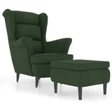 vidaXL Ohrensessel mit Hocker Armlehnen Fernsehsessel Polstersessel Loungesessel Wohnzimmersessel TV Sessel Ruhesessel Relaxsessel Dunkelgrün Samt