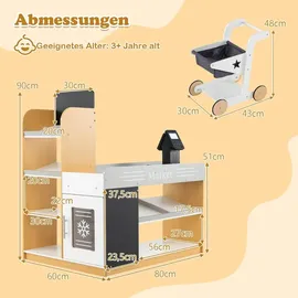 Costway Kaufmannsladen, Kinder mit Einkaufswagen, Holz mit Kasse & 2 Tafeln, Einkaufsladen für Kinder ab 3 Jahren