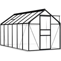 Gawany Gewächshaus mit Fundamentrahmen Garten Treibhaus Pflanzenhaus Frühbeet Gartenhaus Tomatenhaus Anthrazit Aluminium Polycarbonat 190 x 370 x 132/202 cm 7,03 m3