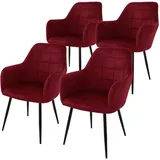 ECD Germany 4er Set Esszimmerstühle mit Rücken- und Armlehnen, Bordeaux, Küchenstühle mit Samtbezug, Polsterstühle mit Metallbeinen, Ergonomische Stühle für Esstisch, Wohnzimmerstühle Esszimmerstuhl