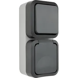 REV Ritter REV - AquaStorm, Feuchtraum Steckdose Aufputz mit Lichtschalter, IP55, senkrecht, 230V, 16A, anthrazit