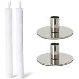Novaliv 2er-Set Stabkerzenhalter Metall Silber 10x5cm mit LED-Stabkerze Echtwa in Silber | Gr.: onesize