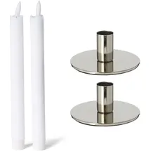 Novaliv 2er-Set Stabkerzenhalter Metall Silber 10x5cm mit LED-Stabkerze Echtwa in Silber | Gr.: onesize