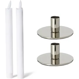 Novaliv 2er-Set Stabkerzenhalter Metall Silber 10x5cm mit LED-Stabkerze Echtwa in Silber | Gr.: onesize