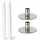 Novaliv 2er-Set Stabkerzenhalter Metall Silber 10x5cm mit LED-Stabkerze Echtwa in Silber | Gr.: onesize