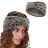 DRESHOW Stirnband Damen Winter Stirnbänder Strick, Haarband Ohrenwärmer, Dickes Fleecefutter Haarbänder Verdicken Headwrap Kopfband für Damen, 1 Stück: Grau, Einheitsgröße - 1 stück (1er Pack)