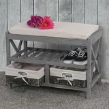 Mendler Schuhregal HWC-C48, Sitzbank Schuhablage, Shabby-Look Vintage 45x65x34cm - grau