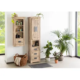 MASSIVMOEBEL24.DE Mango Hochschrank 50x35x195 Beige/Weiß