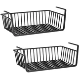 COITROZR 2 Stück Hängekorb Küche, Hängekorb aus Metall, Unter Schrank Lagerung Organizer, Schrankkörbe, Allzweckkorb Aufbewahrungskorb für Schreibtisch, Bad, Vorratskammer, Schwarz, 27 x 25 x 14 cm