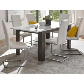 furn.design Esstisch weiß Hochglanz grau Küchentisch ausziehbar mit Einlegeplatte - Weiß/Grau