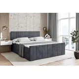 altdecor Boxspringbett mit Fußteil, H3 Matratze und Topper - 160x200 cm - MOETI-Z - Dunkelgrau Samt - Polsterbett mit Bettkasten und Lattenrost, B... - Dunkelgrau