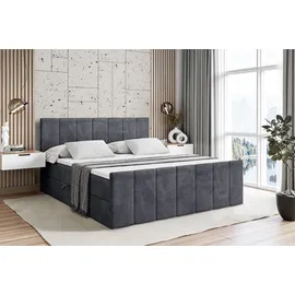 altdecor Boxspringbett mit Fußteil, H3 Matratze und Topper - 160x200 cm - MOETI-Z - Dunkelgrau Samt - Polsterbett mit Bettkasten und Lattenrost, B... - Dunkelgrau