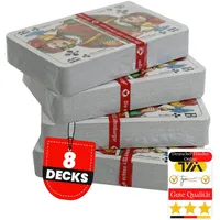 TYA I Spielkarten Kartenspiel Rommé Profiqualität für Rommé, Bridge,Canasta Poker oder Skat 55 Blatt BLAU und ROT (8-Deck (4X ROT-4x Blau))