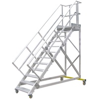 Treppenleiter Hymer fahrbar mit Podest 10 Stufen 600 mm 45° Treppenneigung 45° serienmäßig mit einem Handlauf, links