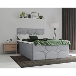 Boxspringbett LEONIQUE "Ambre", grau (hellgrau), B:184cm L:210cm, Komplettbetten, Boxspringbett, mit Taschen-Federkernmatratze