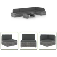 The Living Store 6-tlg. Garten-Lounge-Set mit Kissen Grau Poly Rattan - Grau