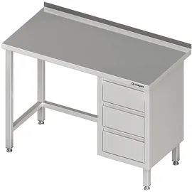 Stalgast Arbeitstisch ohne Grundboden, 2800x600x850 mm, mit 3er Schubladenblock rechts, mit Aufkantung, verschweißt