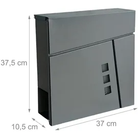 Relaxdays Briefkasten mit Zeitungsfach, HBT: 37,5 x 37 x 10,5 cm, DIN C4, wetterfest, 4 Schlüssel, Postkasten, anthrazit