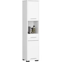 abamihome | Badezimmersäule Akord Fin Weiß 30 cm, 2 Türen Schublade, 5 Ebenen B30 x H140 x T30 Cm