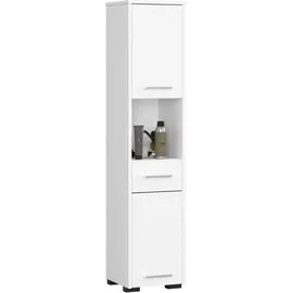 abamihome | Badezimmersäule Akord Fin Weiß 30 cm, 2 Türen Schublade, 5 Ebenen B30 x H140 x T30 Cm