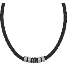 Tom Tailor Kette mit Anhänger Edelstahl Kautschuk Leder Schwarz